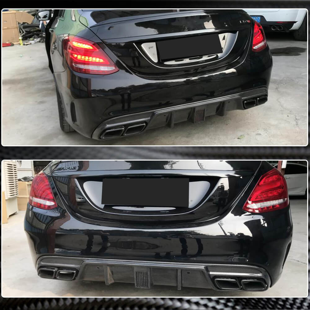 Mercedes Benz W205 Sport C43 C63 C450 AMG Pre-facelift 2015-2020 Rear Bumper Diffuser Lip W/Brake Light Carbon Fiber/FRP-Ahacarbon