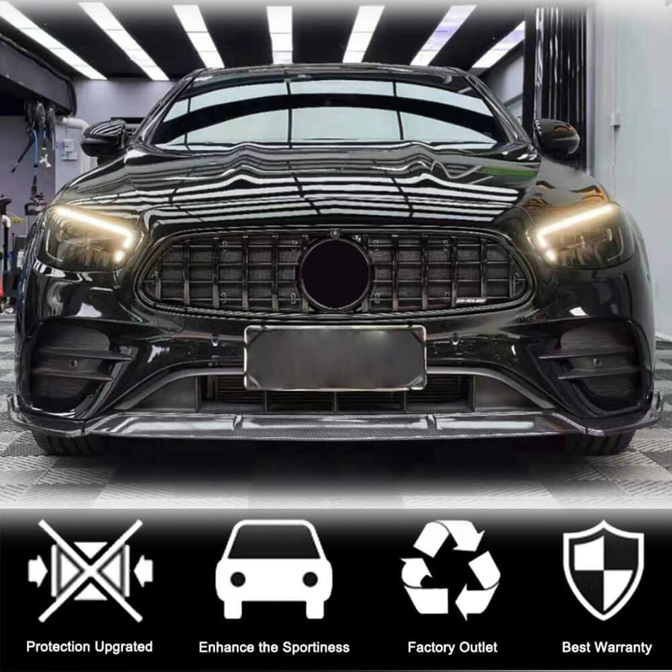 Mercedes Benz E Class W213 E350 E450 Sport Facelift 2021UP Front Bumper Lip Carbon Fiber-Ahacarbon