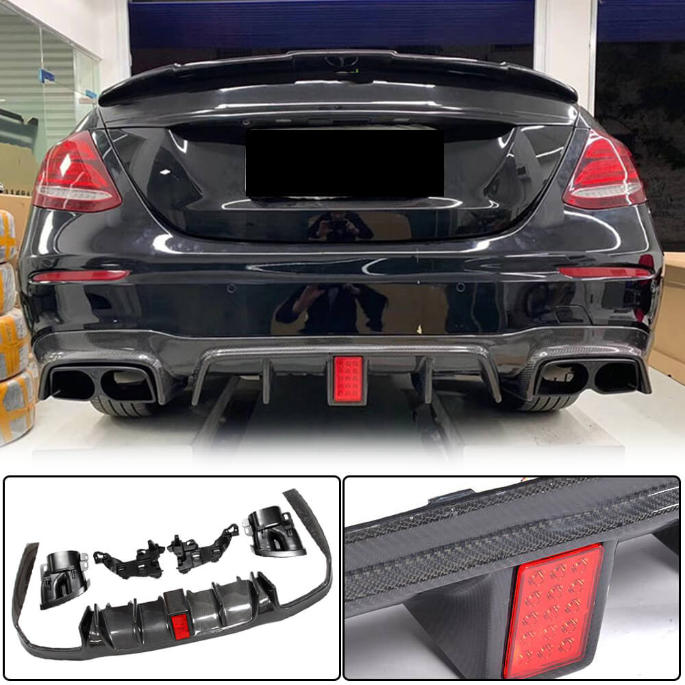 Mercedes Benz W213 Sport E43 E53 E63 AMG 2017-2019 Rear Bumper Diffuser W/Exhaust Carbon Fiber Tips-Ahacarbon