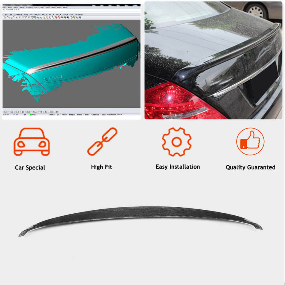 Mercedes Benz S Class W221 Sedan 2008-2013 Rear Trunk Spoiler Carbon Fiber-Ahacarbon