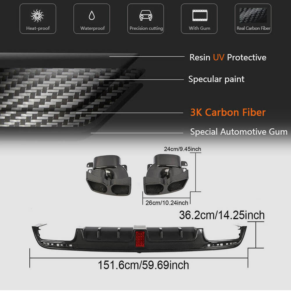 Mercedes Benz W222 Sport S63 AMG Pre-facelift 2014-2017 Rear Bumper Diffuser With Exhaust Pipe Tips Carbon Fiber-Ahacarbon