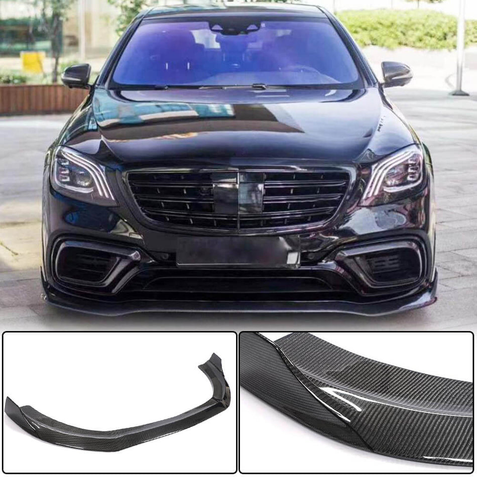 Mercedes Benz W222 S63 S65 AMG Facelift 2018-2021 Front Bumper Lip Carbon Fiber-Ahacarbon