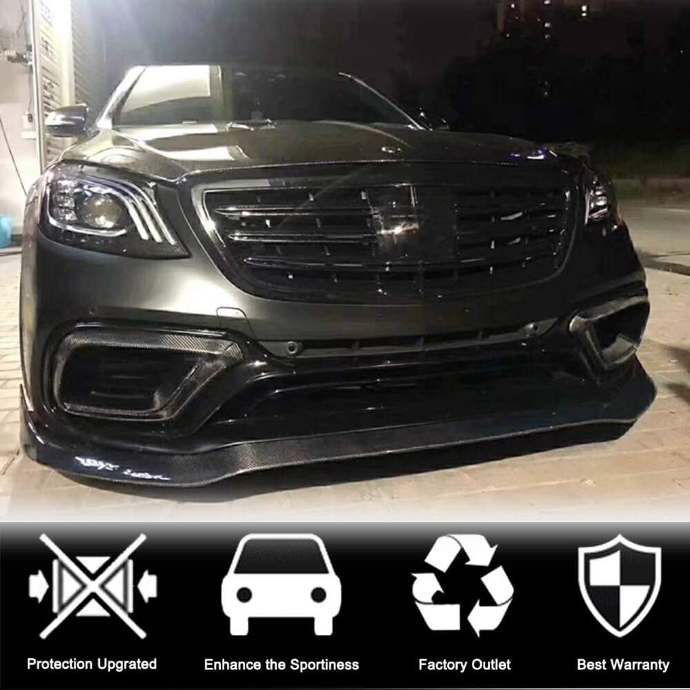 Mercedes Benz W222 S63 S65 AMG Facelift 2018-2021 Front Bumper Lip Carbon Fiber-Ahacarbon