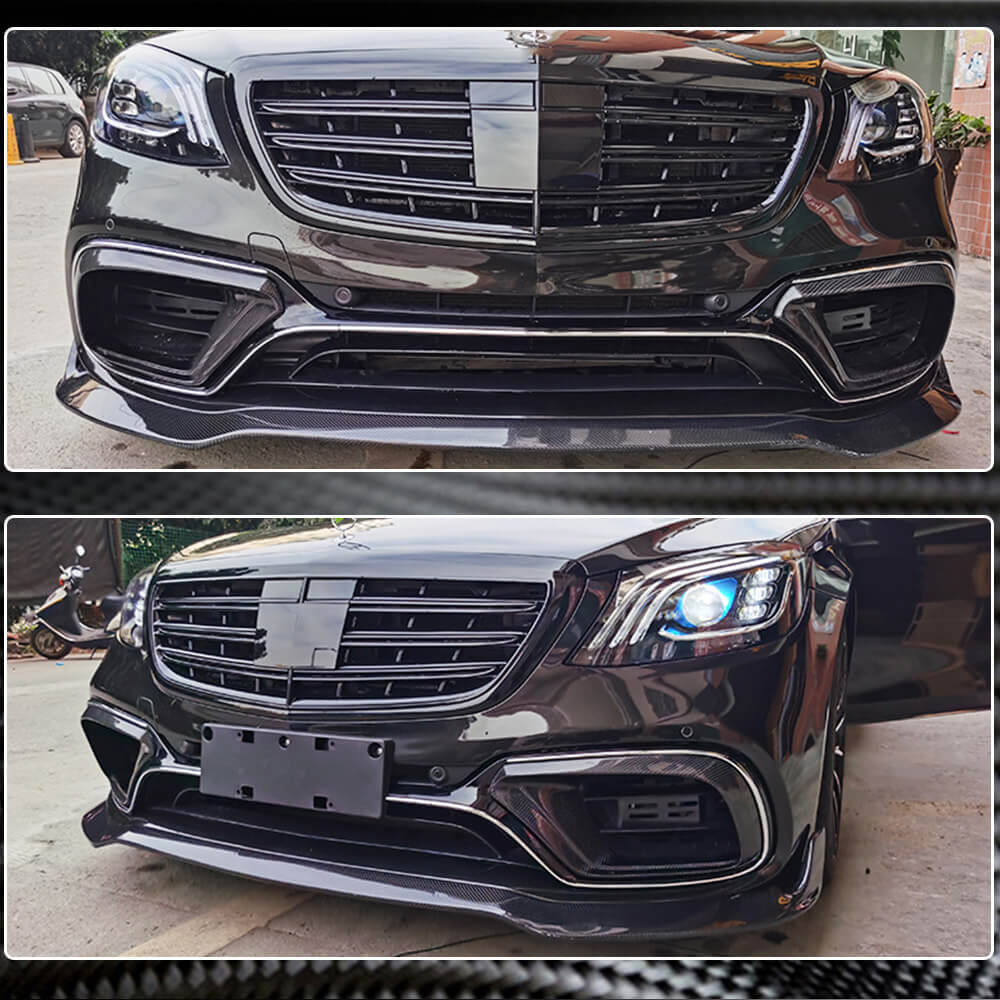 Mercedes Benz W222 S63 S65 AMG Facelift 2018-2021 Front Bumper Lip Carbon Fiber-Ahacarbon