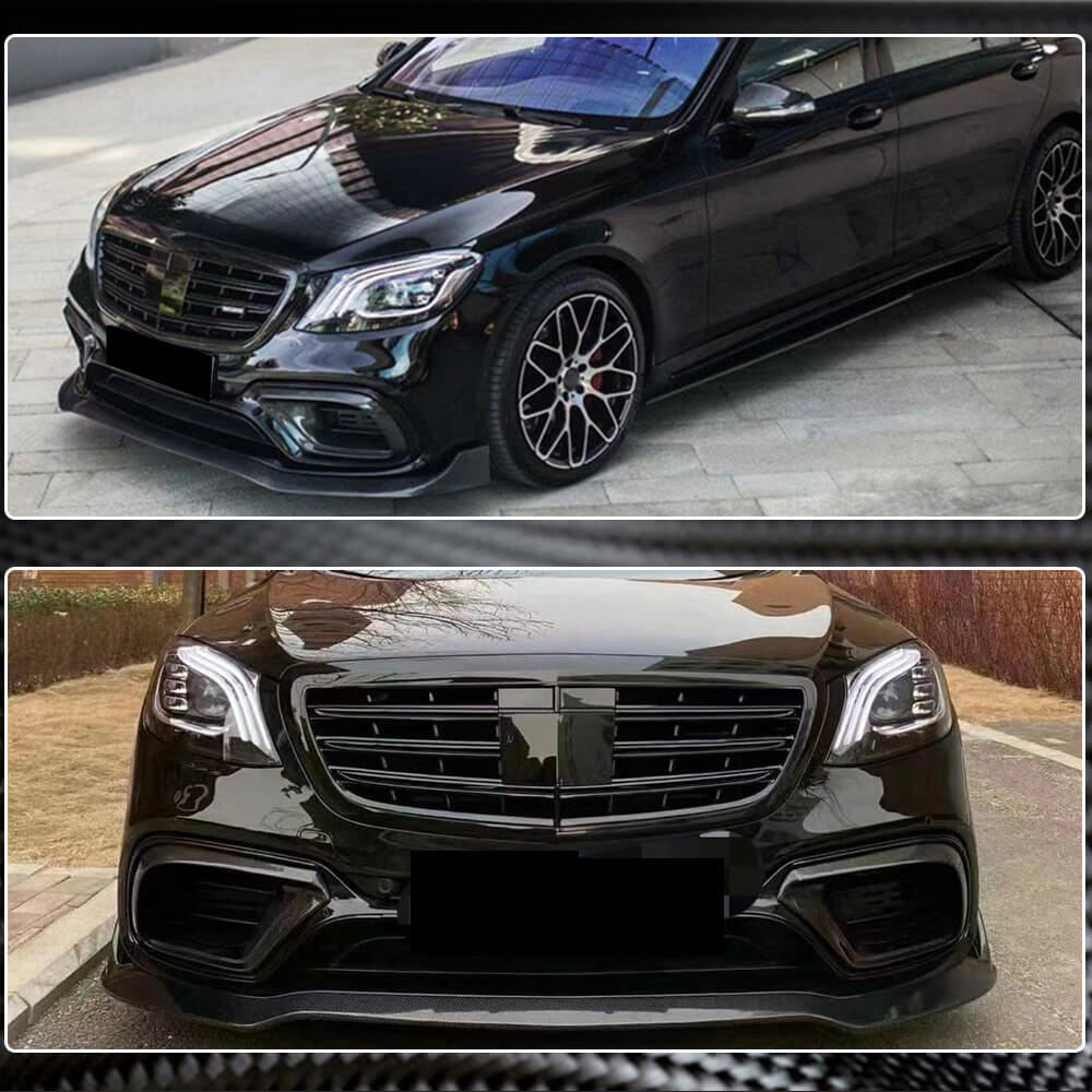Mercedes Benz W222 S63 S65 AMG Facelift 2018-2021 Front Bumper Lip Carbon Fiber-Ahacarbon