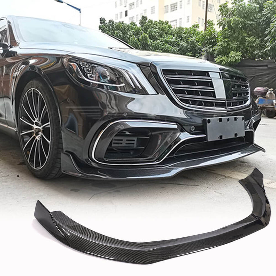 Mercedes Benz W222 S63 S65 AMG Facelift 2018-2021 Front Bumper Lip Carbon Fiber-Ahacarbon