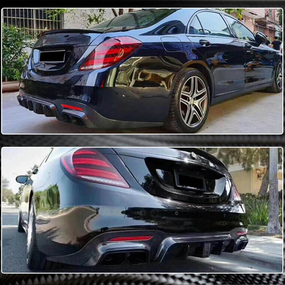 Mercedes Benz W222 S63 S65 AMG Facelift 2018-2020 Rear Bumper Diffuser W/Exhaust Pipe Tips Carbon Fiber-Ahacarbon