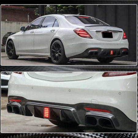 Mercedes Benz W222 S63 S65 AMG Facelift 2018-2020 Rear Bumper Diffuser W/Exhaust Pipe Tips Carbon Fiber-Ahacarbon