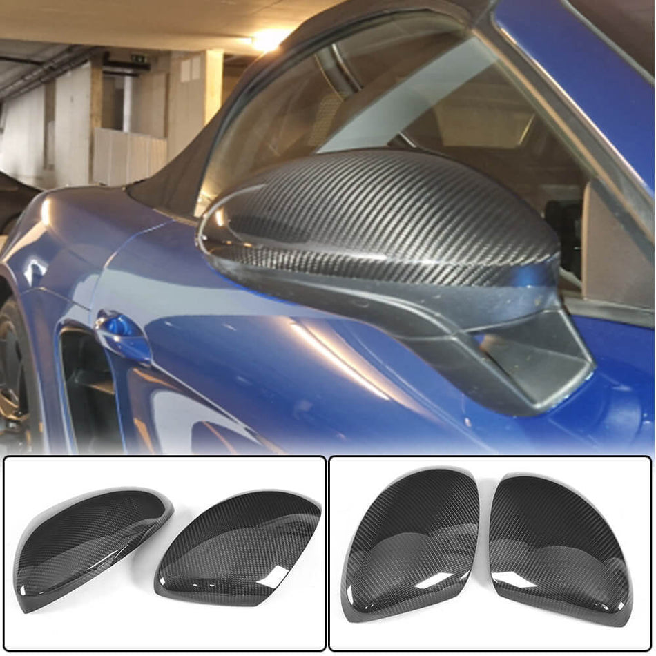 Porsche 718 (982) Boxster Cayman 2016-2022 Mirror Covers Add-on LHD Carbon Fiber-Ahacarbon