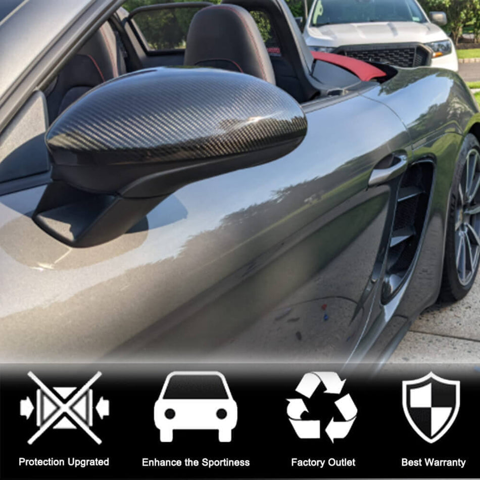 Porsche 718 (982) Boxster Cayman 2016-2022 Mirror Covers Add-on LHD Carbon Fiber-Ahacarbon