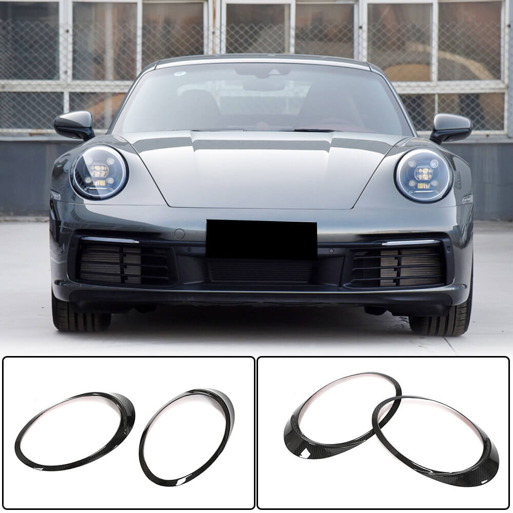 Porsche 911 992 Carrera 4 GTS Turbo S 2019+ Headlight Eyebrows Lamp Eyelids Dry Carbon Fiber-Ahacarbon