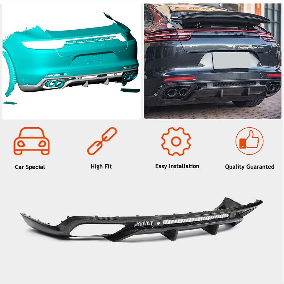 Porsche Panamera 971 2017-2019 Rear Bumper Diffuser Carbon Fiber-Ahacarbon