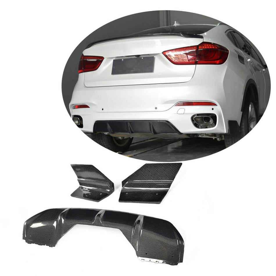 BMW X6 F16 M Sport 2015-2019 Rear Bumper Diffuser With Splitters Carbon Fiber-Ahacarbon