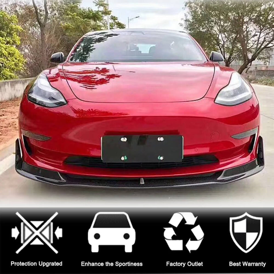 Tesla Model 3 2016-2022 Front Bumper Lip Carbon Fiber-Ahacarbon