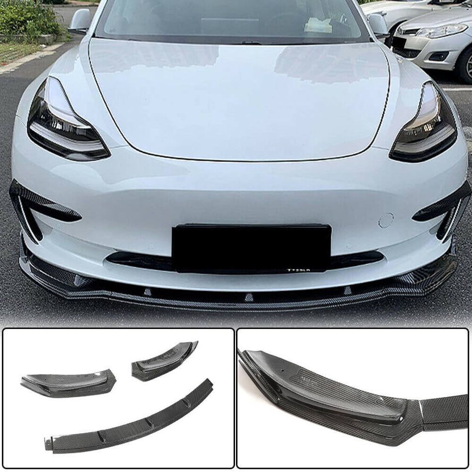 Tesla Model 3 2016-2022 Front Bumper Lip Carbon Fiber-Ahacarbon