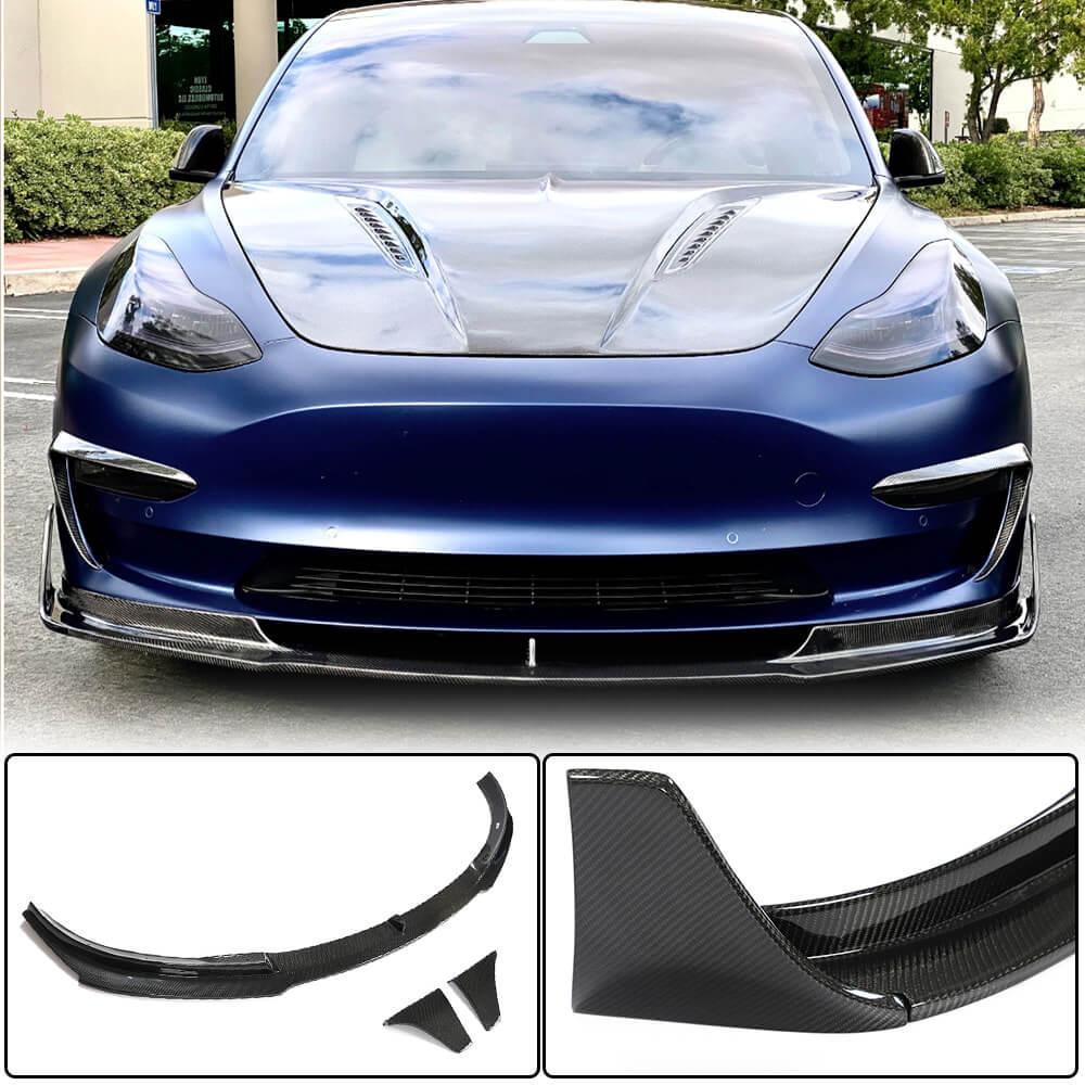Tesla Model 3 2016-2022 Front Bumper Lip Carbon Fiber-Ahacarbon