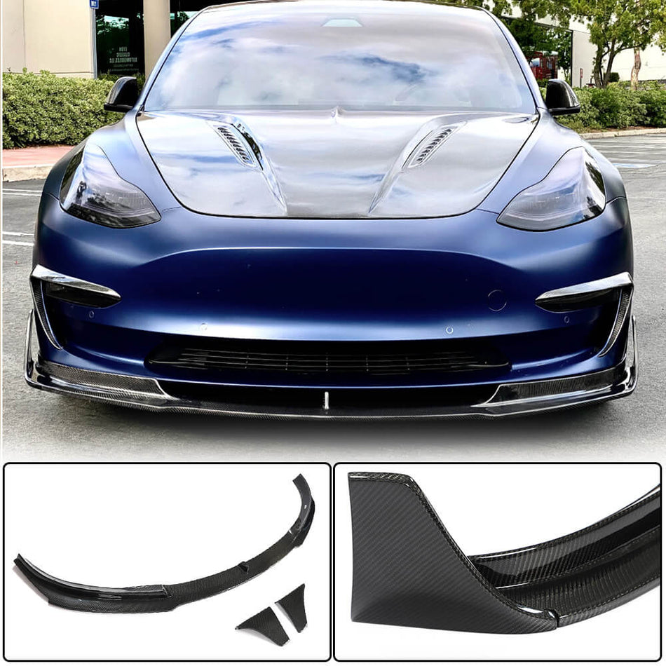 Tesla Model 3 2016-2022 Front Bumper Lip Carbon Fiber-Ahacarbon