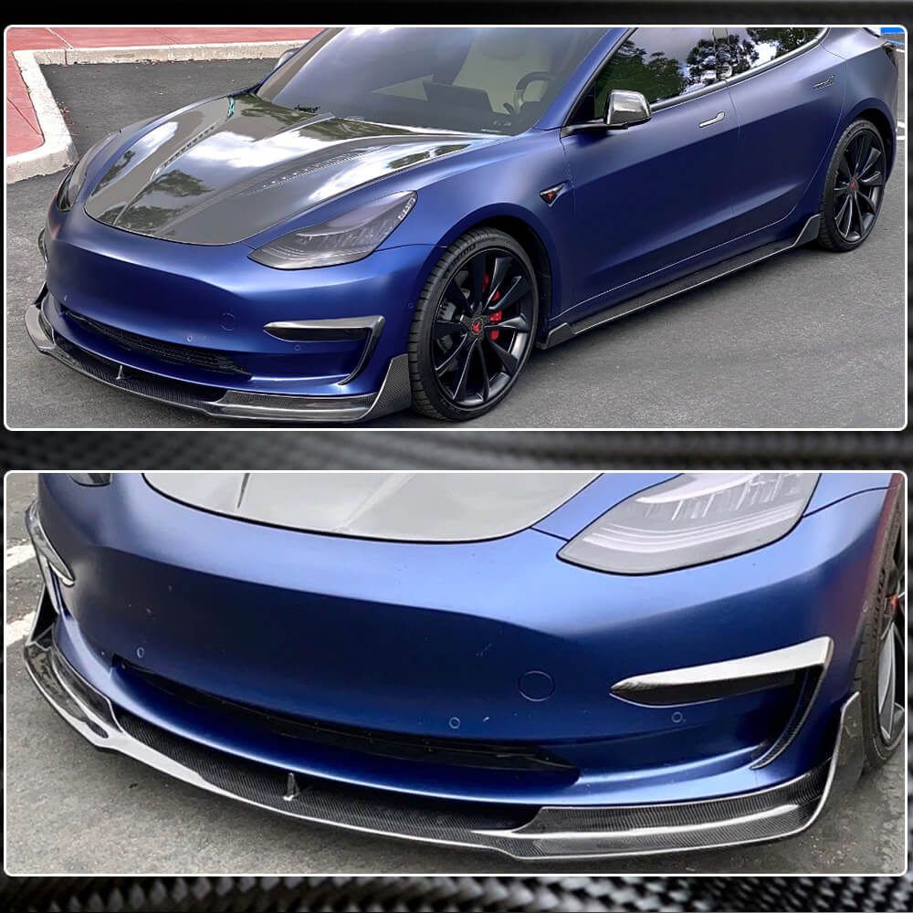 Tesla Model 3 2016-2022 Front Bumper Lip Carbon Fiber-Ahacarbon