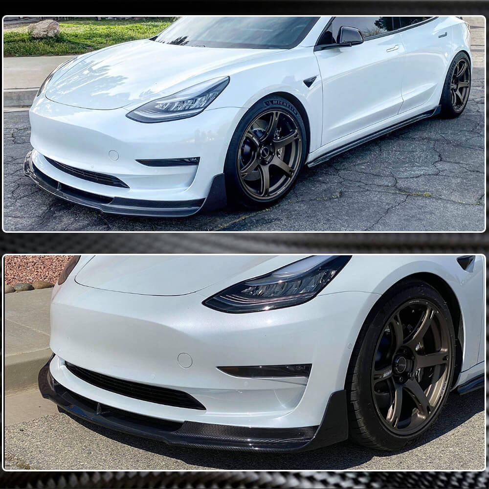 Tesla Model 3 2016-2022 Front Bumper Lip Carbon Fiber-Ahacarbon