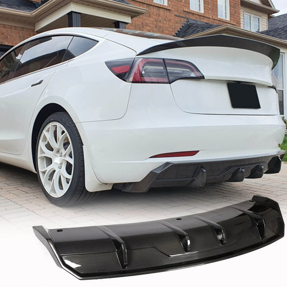 Tesla Model 3 2016-2022 Rear Bumper Diffuser Carbon Fiber-Ahacarbon