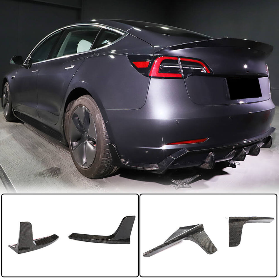 Tesla Model 3 2017-2022 Rear Bumper Splitters Carbon Fiber-Ahacarbon