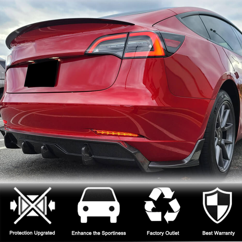 Tesla Model 3 2017-2022 Rear Bumper Splitters Carbon Fiber-Ahacarbon