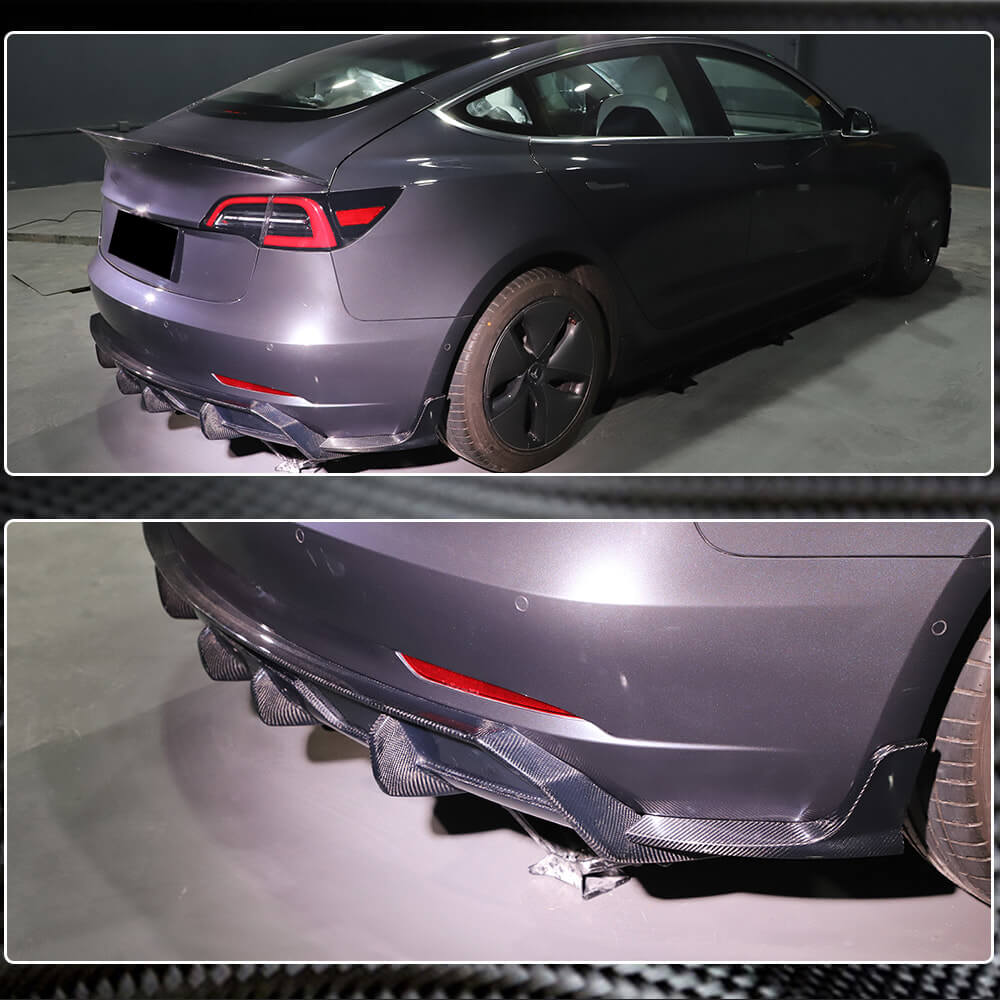 Tesla Model 3 2017-2022 Rear Bumper Splitters Carbon Fiber-Ahacarbon