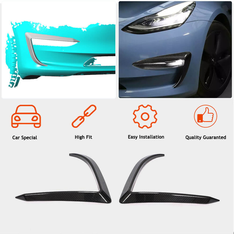 Tesla Model 3 2016-2022 Front Bumper Vents Dry Carbon Fiber-Ahacarbon