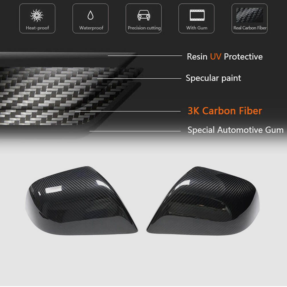 Tesla Model 3 Mirror Cover Add-on Dry Carbon Fiber-Ahacarbon