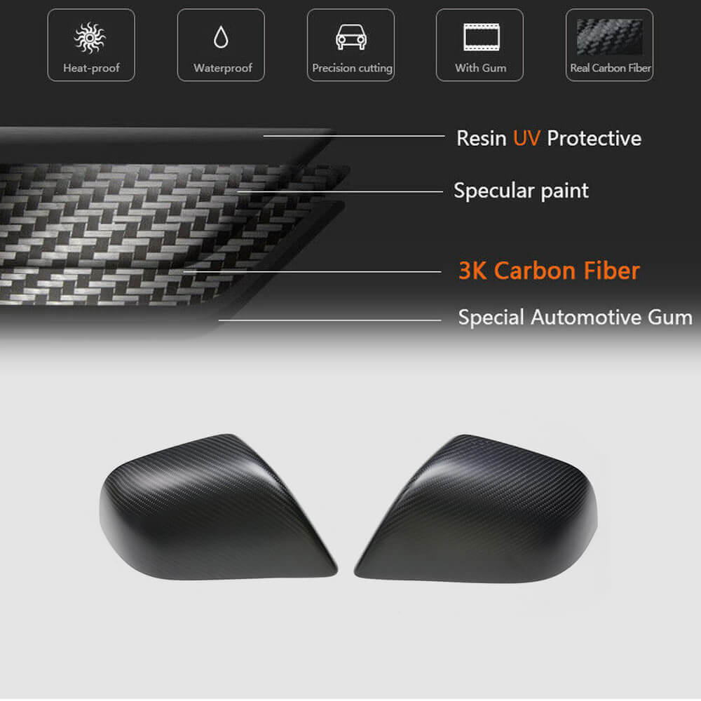 Tesla Model 3 Mirror Cover Add-on Dry Carbon Fiber-Ahacarbon