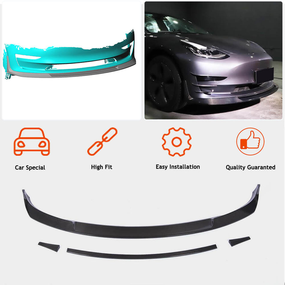 Tesla Model 3 2016-2022 Front Bumper Lip Carbon Fiber-Ahacarbon