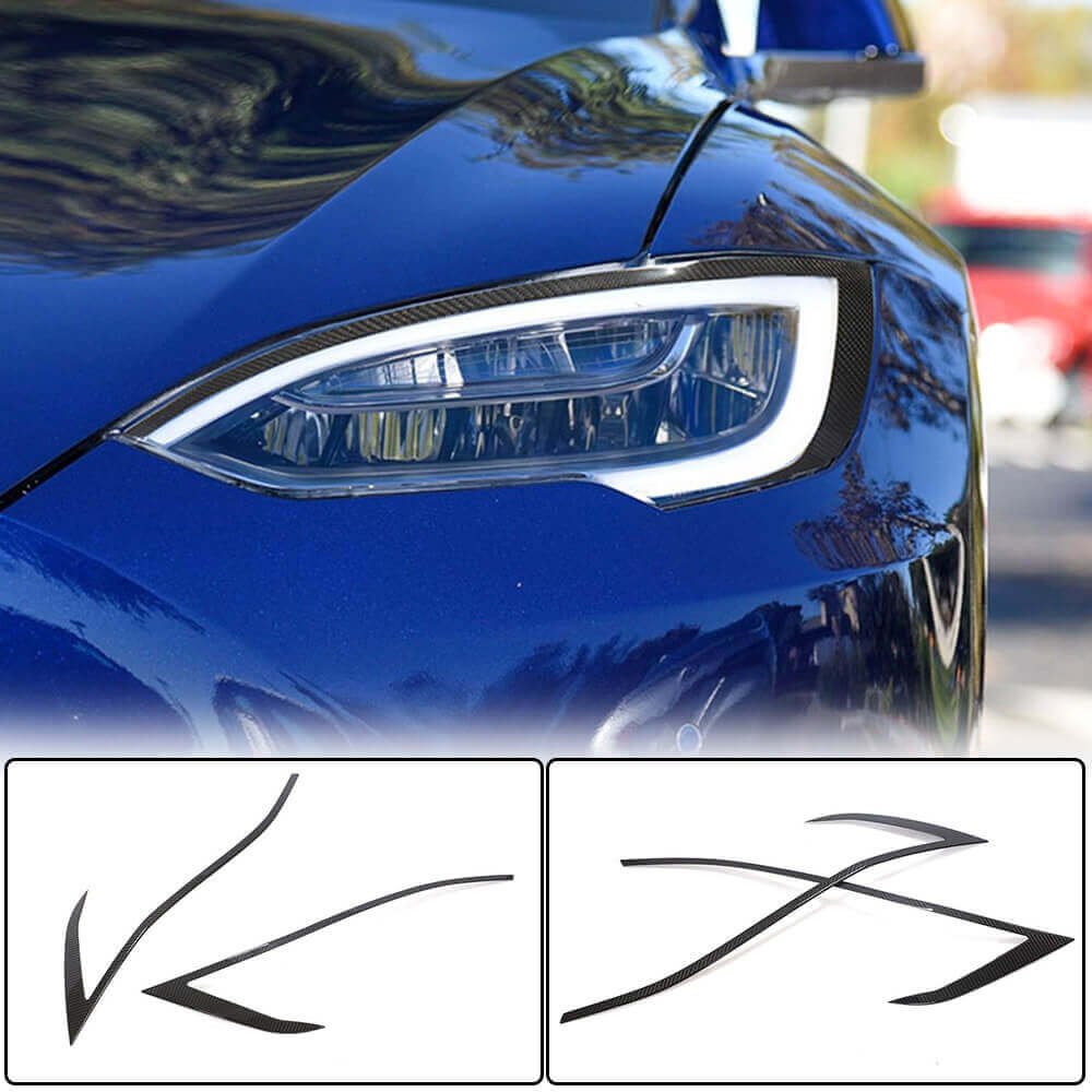 Tesla Model S 2014-2020 Headlight Eyebrows Lamp Eyelids Carbon Fiber-Ahacarbon