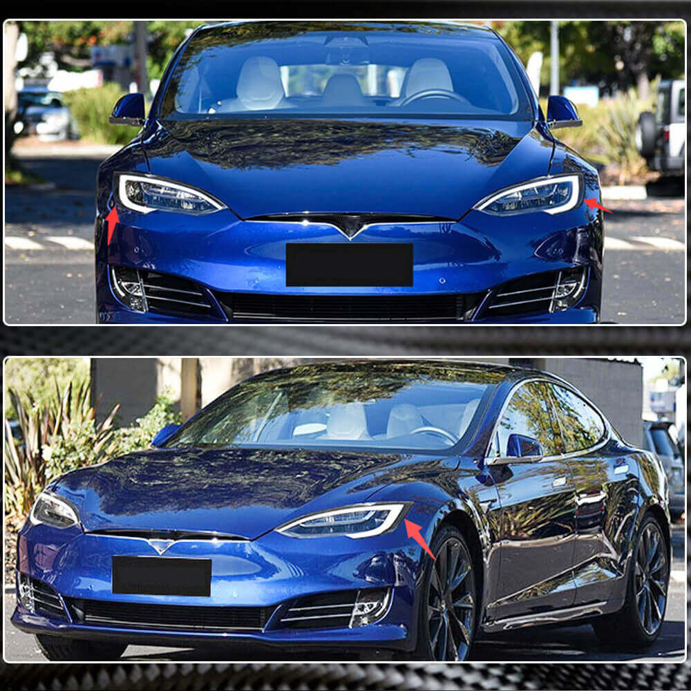 Tesla Model S 2014-2020 Headlight Eyebrows Lamp Eyelids Carbon Fiber-Ahacarbon