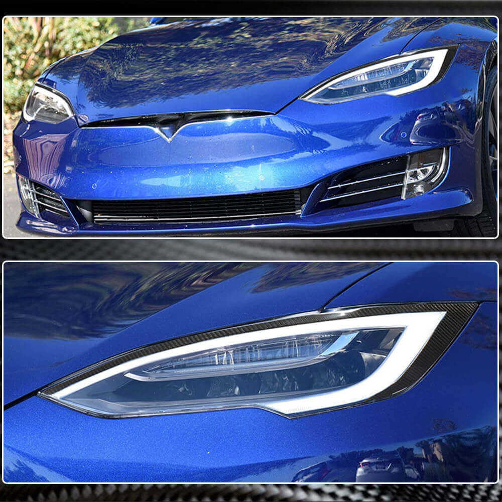 Tesla Model S 2014-2020 Headlight Eyebrows Lamp Eyelids Carbon Fiber-Ahacarbon
