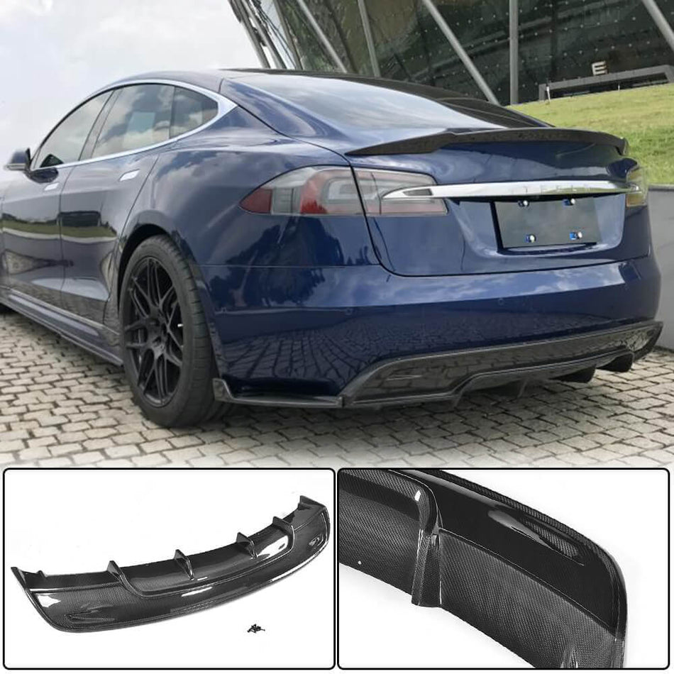 Tesla Model S 2016-2020 Rear Bumper Diffuser Carbon Fiber-Ahacarbon