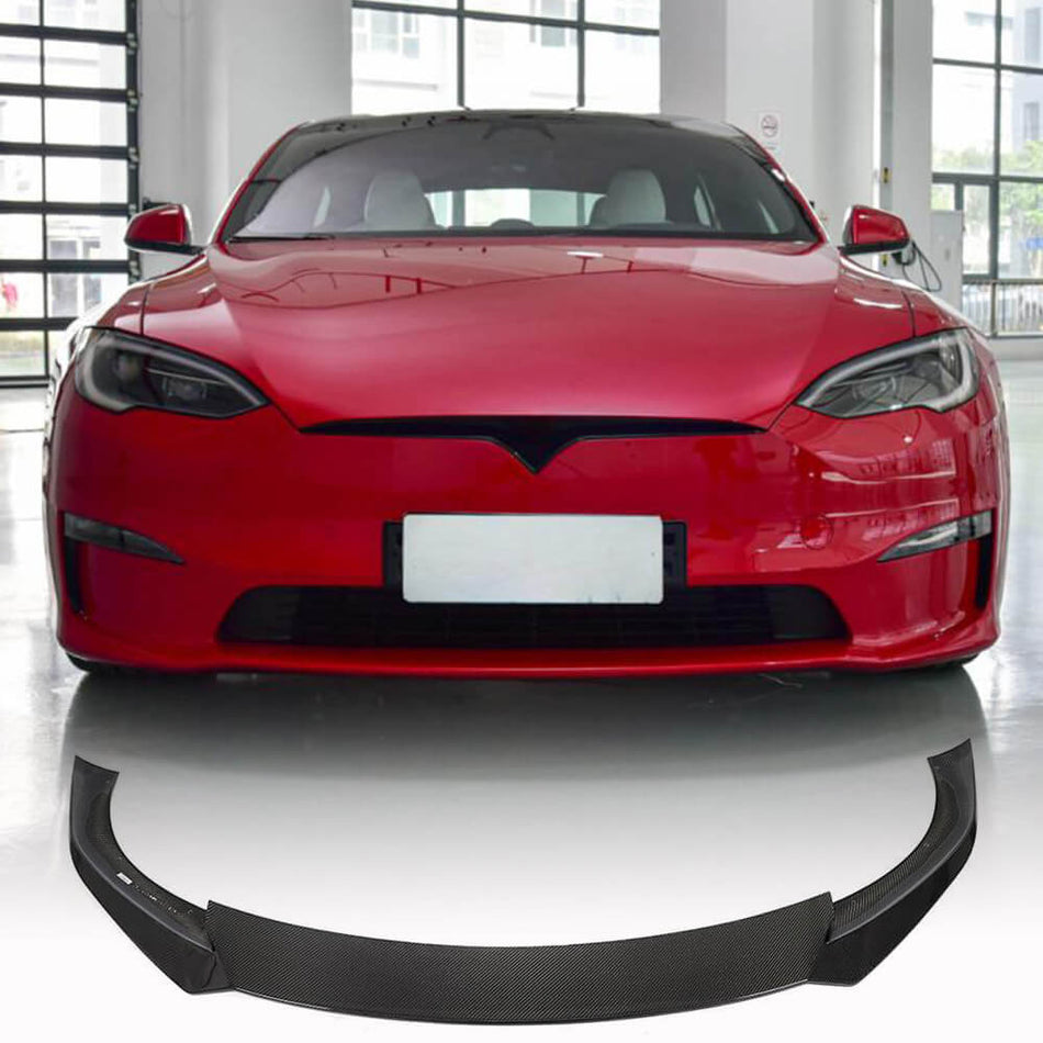 Tesla Model S 2021-2023 Front Bumper Lip Carbon Fiber-Ahacarbon