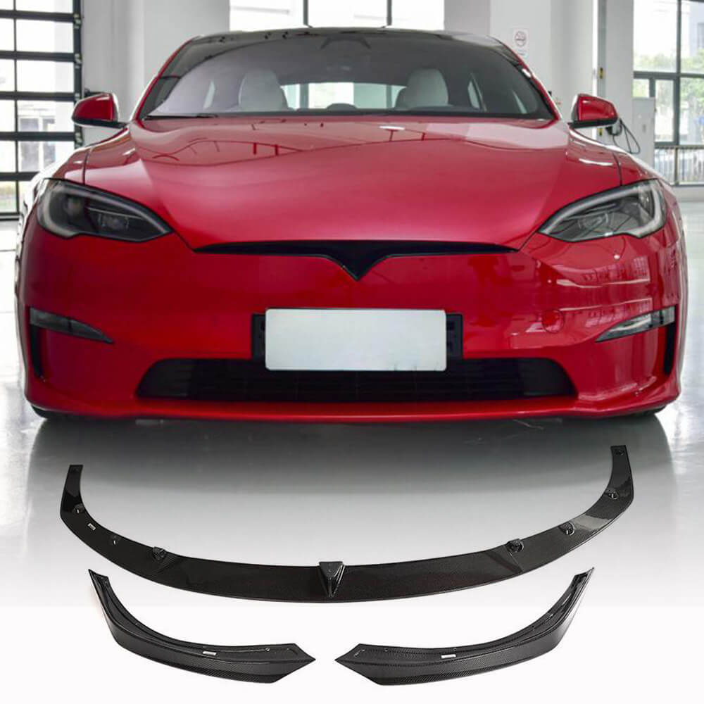 Tesla Model S 2021-2023 Front Bumper Lip Carbon Fiber-Ahacarbon