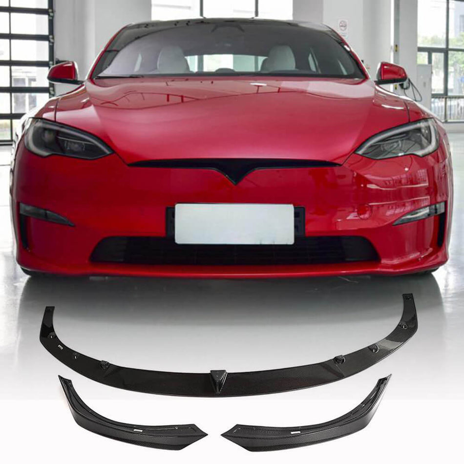 Tesla Model S 2021-2023 Front Bumper Lip Carbon Fiber-Ahacarbon