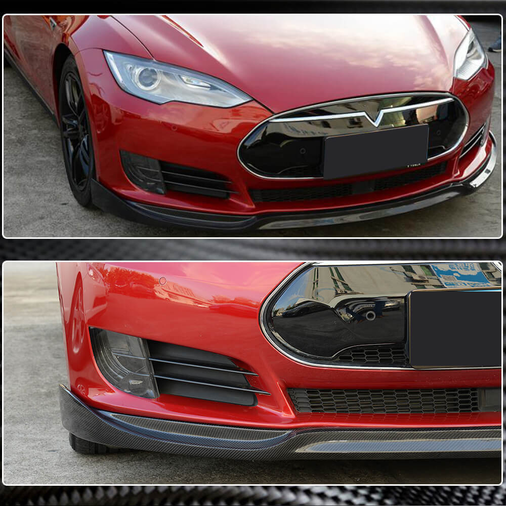 Tesla Model S 60 60D 85 85D P85D Sedan 2012-2015 Front Bumper Lip Carbon Fiber-Ahacarbon