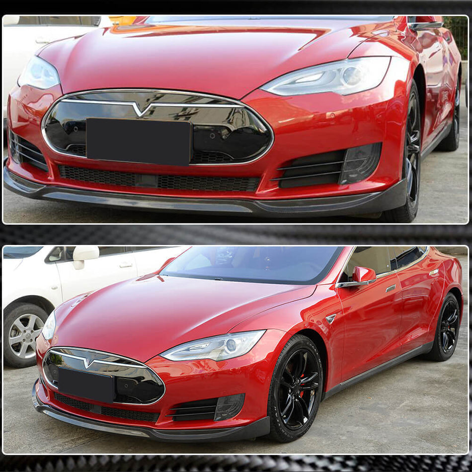 Tesla Model S 60 60D 85 85D P85D Sedan 2012-2015 Front Bumper Lip Carbon Fiber-Ahacarbon