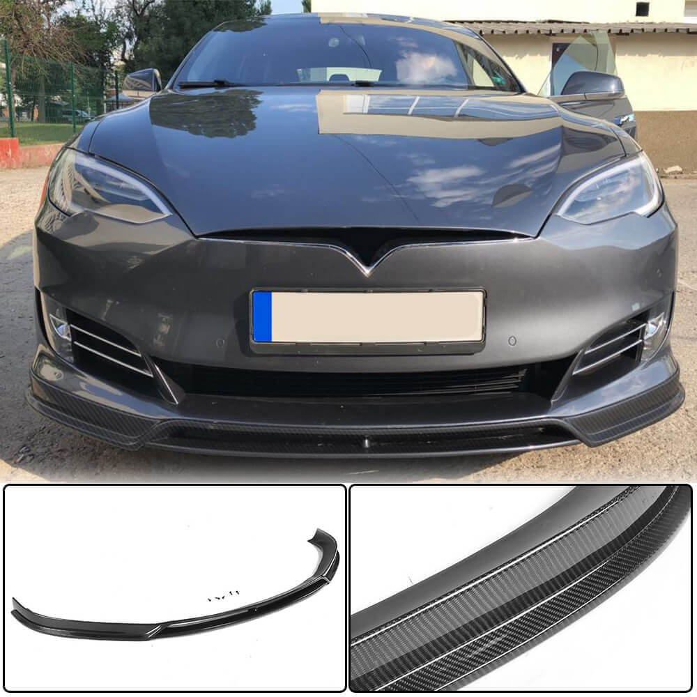 Tesla Model S Sedan 2016-2020 Front Bumper Lip Carbon Fiber-Ahacarbon