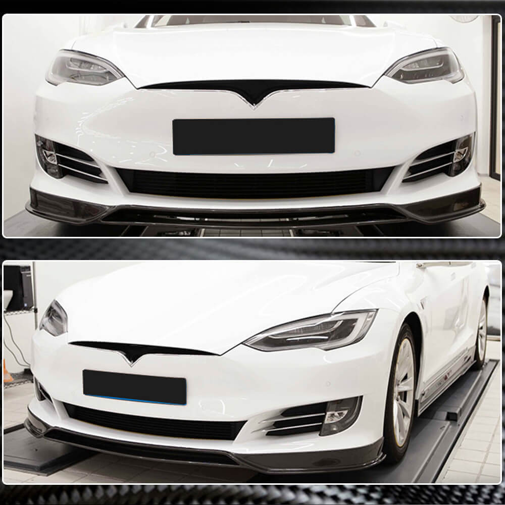 Tesla Model S Sedan 2016-2020 Front Bumper Lip Carbon Fiber-Ahacarbon