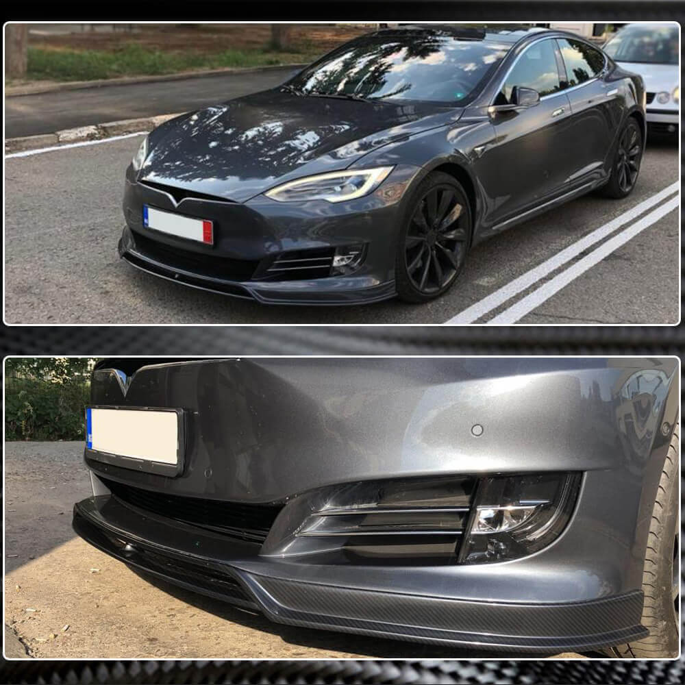 Tesla Model S Sedan 2016-2020 Front Bumper Lip Carbon Fiber-Ahacarbon
