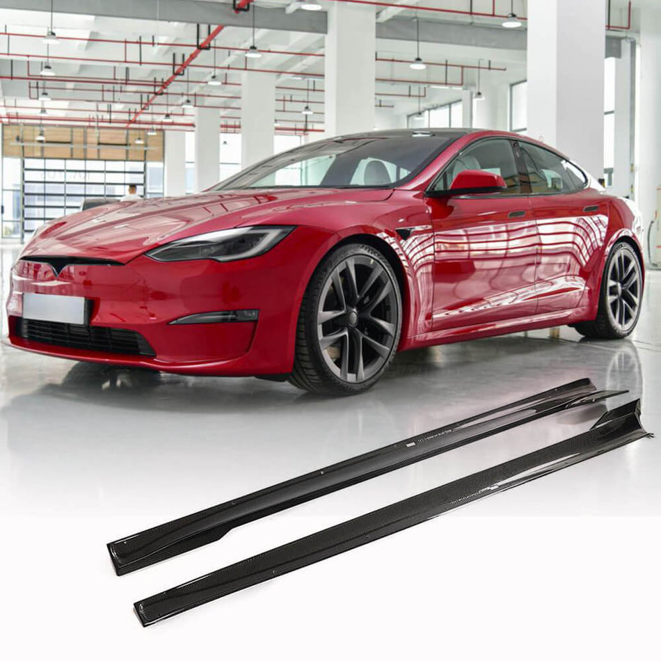 Tesla Model S Plaid 2021-2023 Side Skirt Carbon Fiber-Ahacarbon