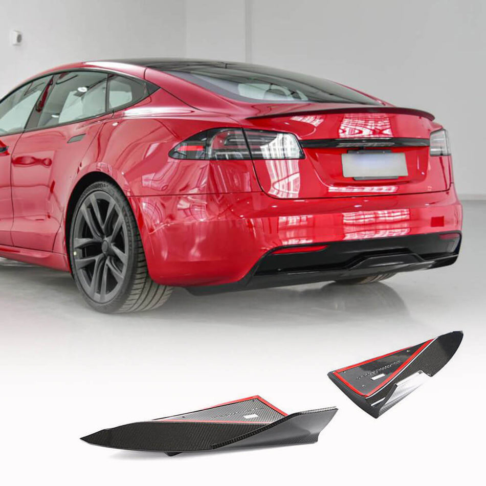 Tesla Model S Plaid 2021-2023 Rear Bumper Splitters Carbon Fiber-Ahacarbon