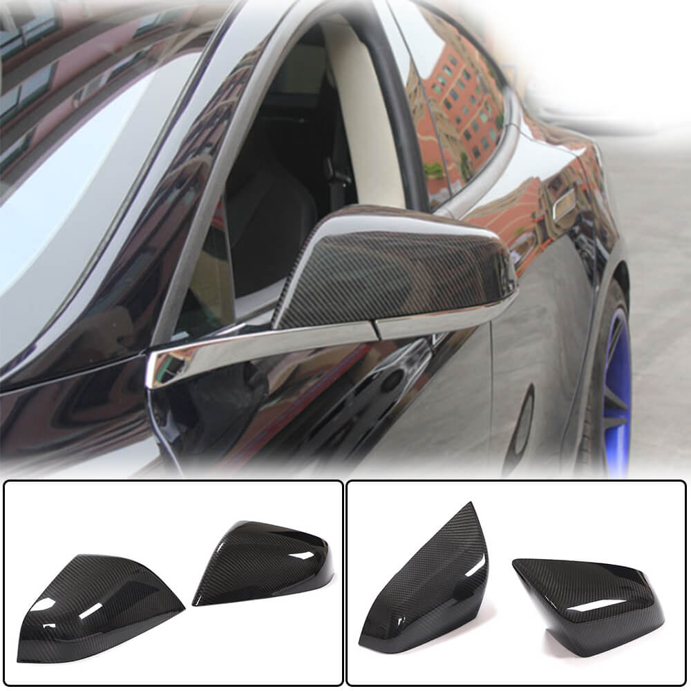 For Tesla Model S Dry Carbon Fiber Add-On Side Rearview Mirror Cover Caps Pair-Ahacarbon