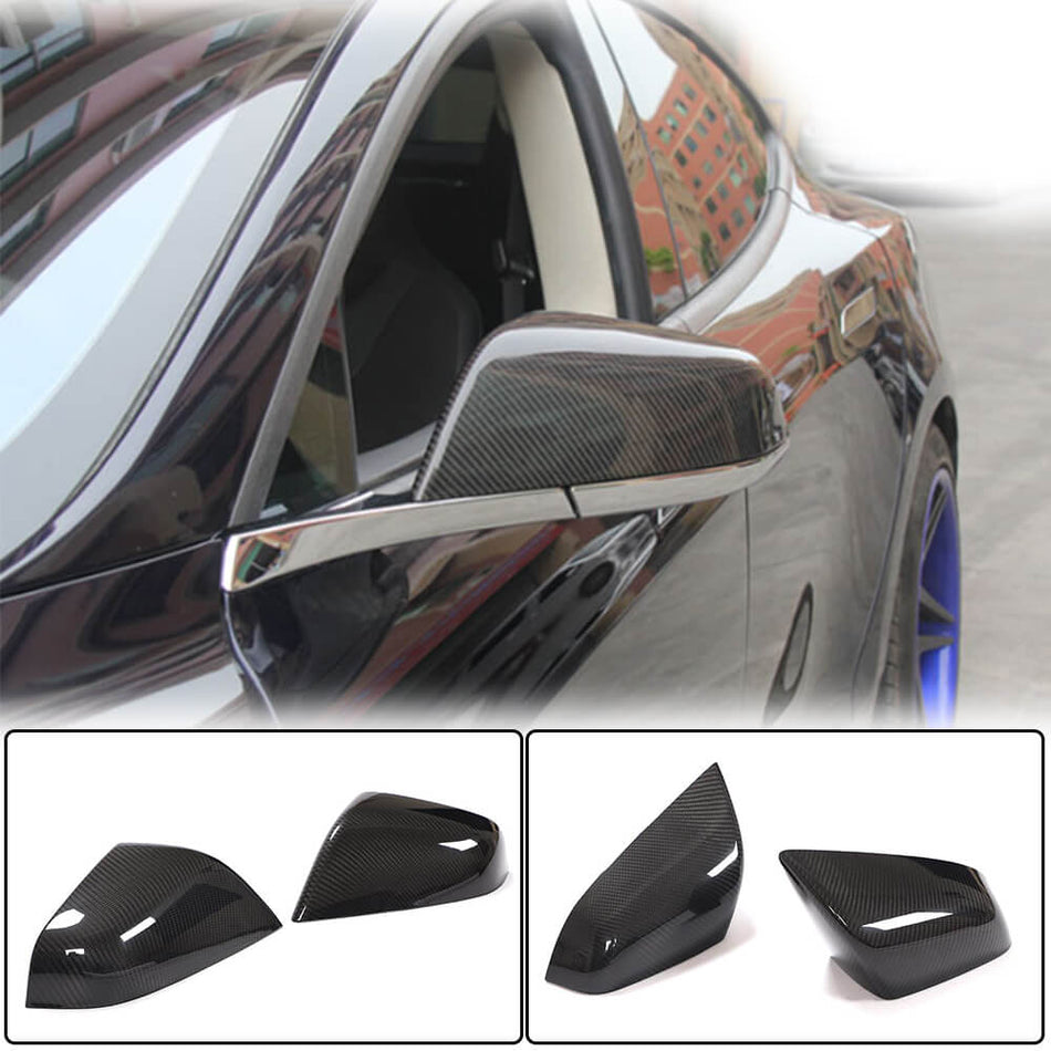 For Tesla Model S Dry Carbon Fiber Add-On Side Rearview Mirror Cover Caps Pair-Ahacarbon
