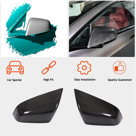 For Tesla Model S Dry Carbon Fiber Add-On Side Rearview Mirror Cover Caps Pair-Ahacarbon
