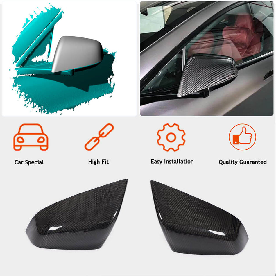 For Tesla Model S Dry Carbon Fiber Add-On Side Rearview Mirror Cover Caps Pair-Ahacarbon