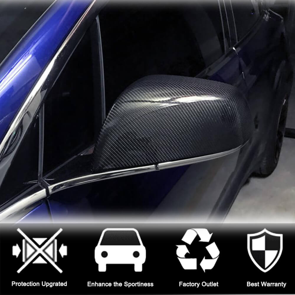 For Tesla Model S Dry Carbon Fiber Add-On Side Rearview Mirror Cover Caps Pair-Ahacarbon